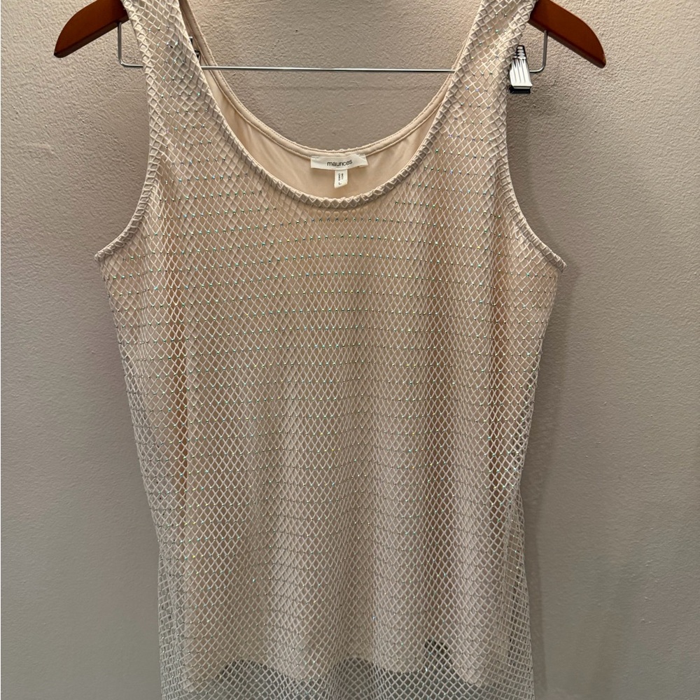 Maurices Cream Mesh Tank Top beaded sparkling